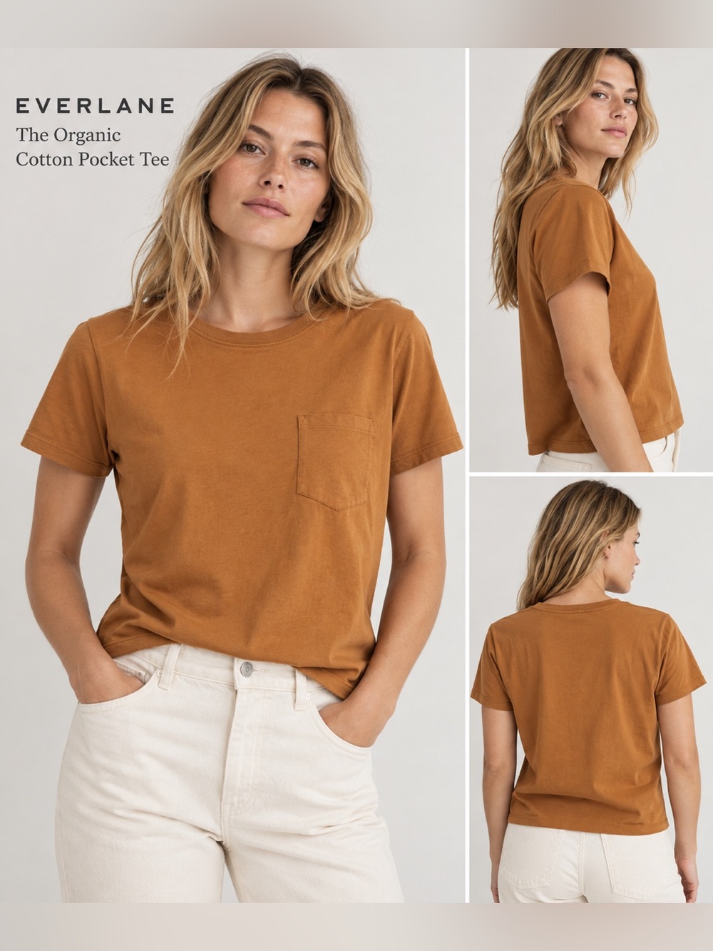 Everlane Organic Cotton Pocket Tee – Size Medium – Warm Caramel Brown 459